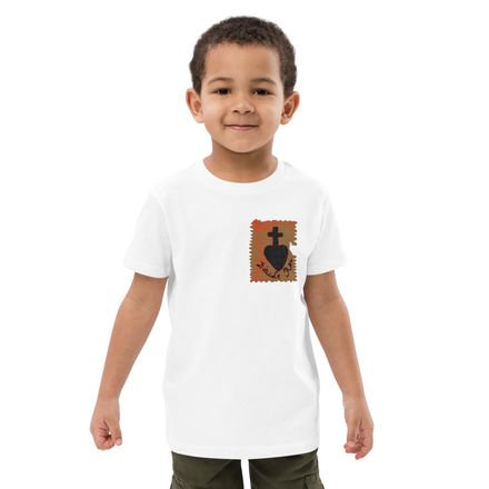 Embroidered Organic Cotton Kids T-Shirt, Sacré Coeur, Dieu de Roi, Vendée Chouan, sqpbrl, left chest