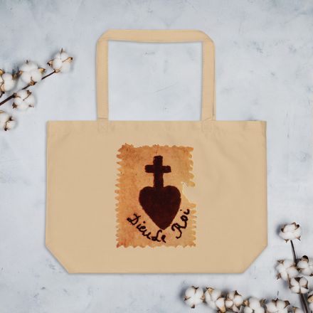 Large Eco Tote, Sacré Coeur, Dieu de Roi, Vendée Chouan, sqpbrl design