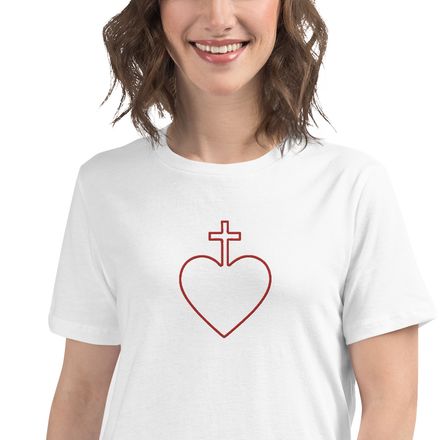 Embroidered Women&#x27;s Relaxed T-Shirt, Sacred Heart of Jesus, 7ugqf9 hollow design