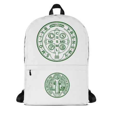 Backpack, St. Benedict Medal, filt5a design, dark green, back at top