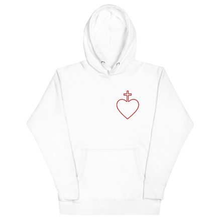 Embroidered Unisex Premium Hoodie, Sacred Heart of Jesus, 7ugqf9 hollow design, left chest