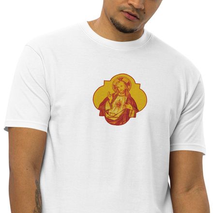 Embroidered Men&#x27;s Premium Heavyweight Tee, Sacred Heart of Jesus, eq75pu design