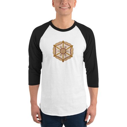 Unisex 3/4 Sleeve Raglan Shirt, Monstrance with Golden Pattern, eneyoj