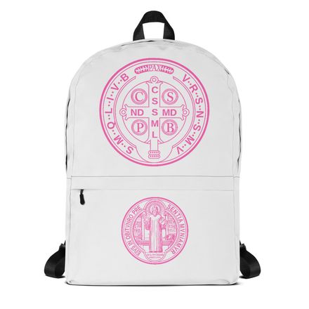 Backpack, St. Benedict Medal, filt5a design, pink, back at top