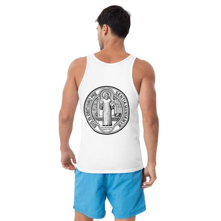 Staple Tank Top, St. Benedict Medal, filt5a design, large back alternate print 