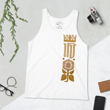 Staple Tank Top, IHS Stripe With Crown and Monstrance, vw6yal, left chest
