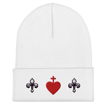 Cuffed Beanie, Sacred Heart of Jesus, 7ugqf9 design, Fleur de Lys