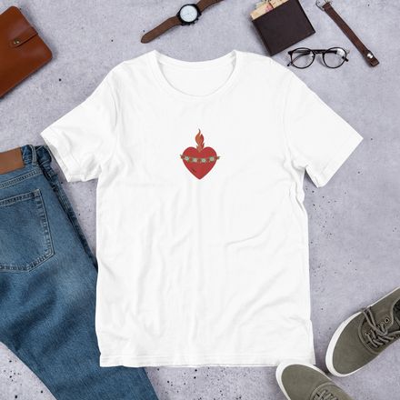 Embroidered Unisex Staple T-Shirt, Immaculate Heart Of Mary, ruzlxj design, centre chest