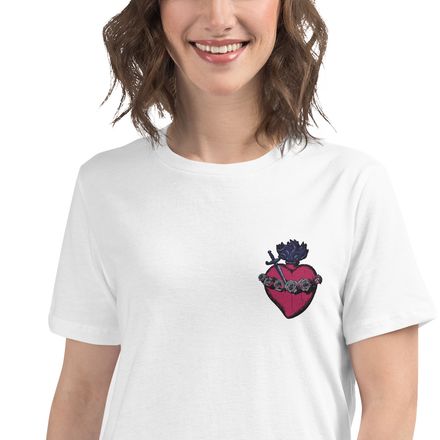 Embroidered Women&#x27;s Relaxed T-Shirt, Immaculate Heart Of Mary, g6e1do design, left chest