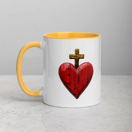 White Ceramic Mug with Color Inside, 11oz &amp; 15oz, Sacred Heart of Jesus, 9i93k9 design 