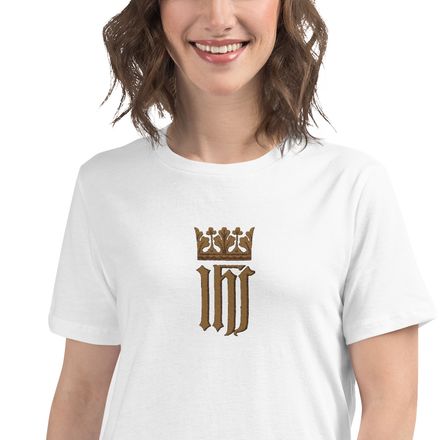 Embroidered Women&#x27;s Relaxed T-Shirt, IHS with Crown, Golden Pattern, nlxdo1 