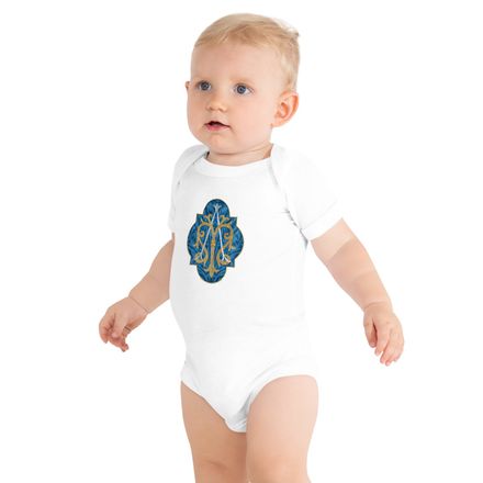 Baby Short Sleeve One Piece, Auspice Maria, Crest with rounded Cross, u3bkt0
