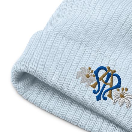 Ribbed Knit Beanie, Auspice Maria, Crest with side flowers, hlduri