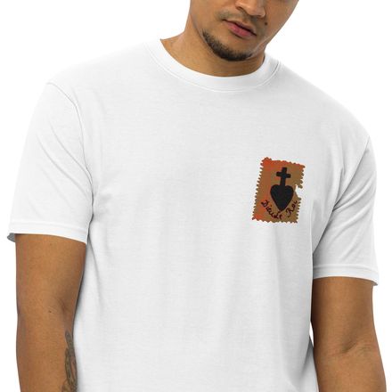 Embroidered Men&#x27;s Premium Heavyweight Tee, Sacré Coeur, Dieu de Roi, Vendée, sqpbrl, left chest