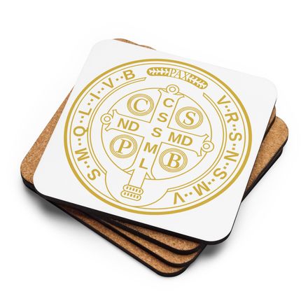 Cork-Back Coaster, St. Benedict Medal, 16k4ku design, gold