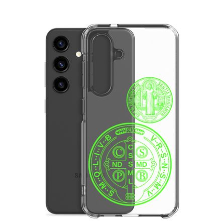 Clear Case for Samsung, St. Benedict Medal, filt5a design, bright green