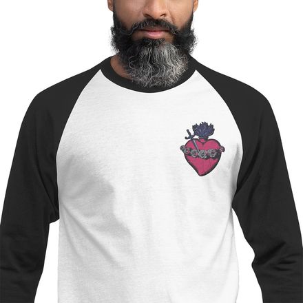 Embroidered Unisex 3/4 Sleeve Raglan Shirt, Immaculate Heart Of Mary, g6e1do design, left chest