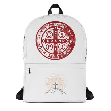 Backpack, St. Benedict Medal, oih8m5 design, red
