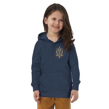 Kids Eco Hoodie, Auspice Maria, Crest with outer edge, kdegvj, left chest