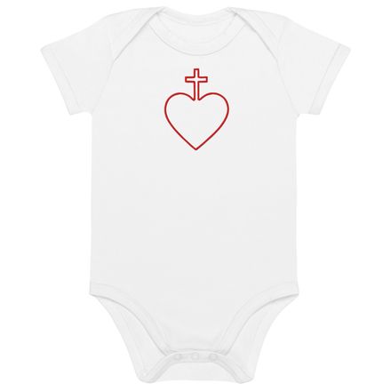 Embroidered Organic Cotton Baby Bodysuit, Sacred Heart of Jesus, 7ugqf9 hollow design