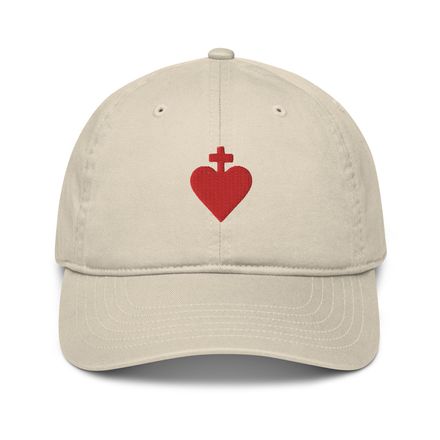 Organic Baseball Cap, Sacred Heart of Jesus, yjegla design 