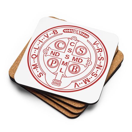 Cork-Back Coaster, St. Benedict Medal, 16k4ku design, red