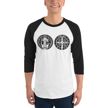 Unisex 3/4 Sleeve Raglan Shirt, St. Benedict Medal, idjfae design