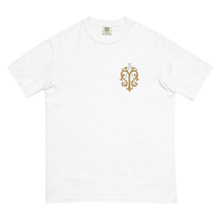 Embroidered Unisex Garment-Dyed Heavyweight T-Shirt, Auspice Maria, Crest, kgvlsx, left chest