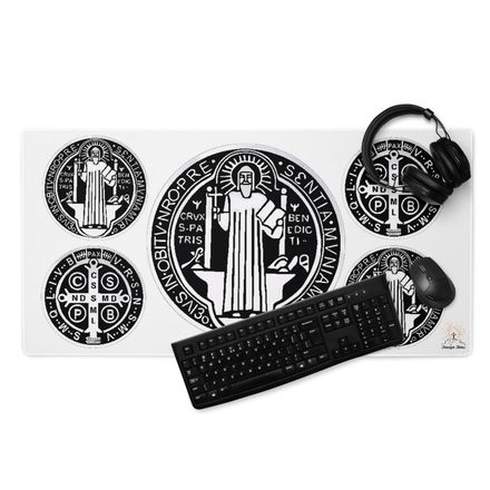 Gaming Mouse Pad, 36x18, St. Benedict Medal, idjfae design, large front