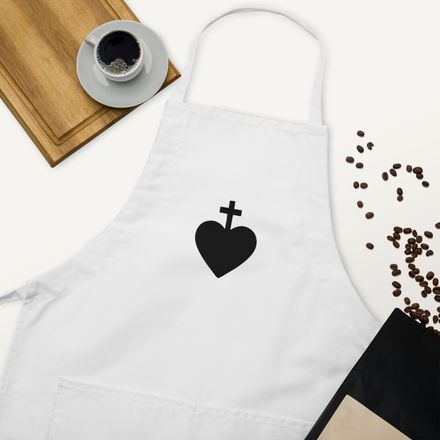 Embroidered Apron, Sacred Heart of Jesus, 7ugqf9 design, black