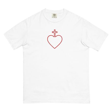 Embroidered Unisex Garment-Dyed Heavyweight T-Shirt, Sacred Heart of Jesus, 7ugqf9 hollow design