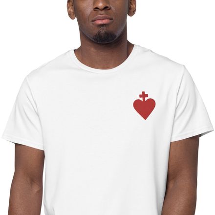 Embroidered Men&#x27;s Premium Cotton T-Shirt, Sacred Heart of Jesus, yjegla design