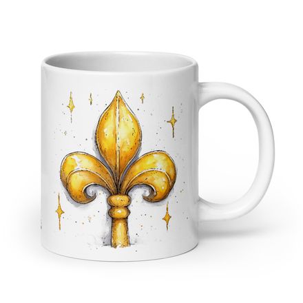 White Glossy Mug, 20oz, Fleur de Lys, kiurqq 