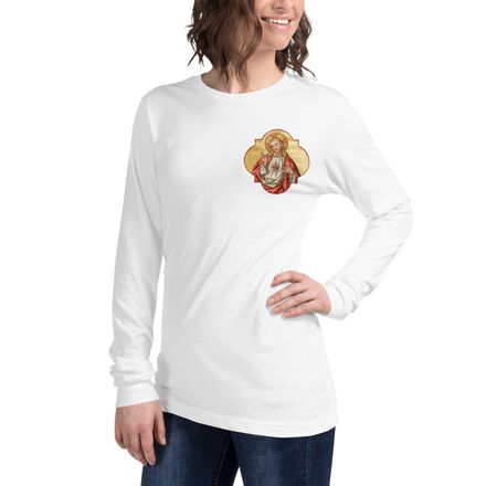 Unisex Long Sleeve Tee, Sacred Heart of Jesus, eq75pu design, left chest