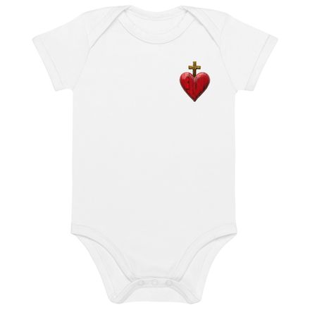 Organic Cotton Baby Bodysuit, Sacred Heart of Jesus, 9i93k9 design, left chest
