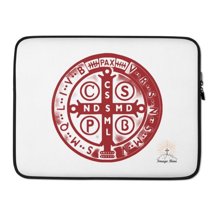 Laptop Sleeve, St. Benedict Medal, oih8m5 design, red