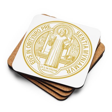 Cork-Back Coaster, St. Benedict Medal, debxwe design, gold