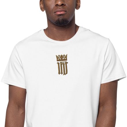 Embroidered Men&#x27;s Premium Cotton T-Shirt, IHS with Crown, Golden Pattern, nlxdo1 