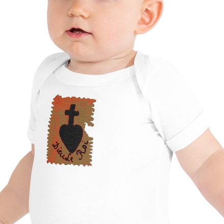 Embroidered Baby Short Sleeve One Piece , Sacré Coeur, Dieu de Roi, Vendée Chouan, sqpbrl design