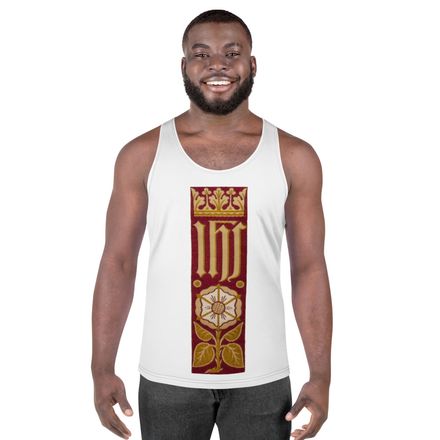 Men&#x27;s Tank Top, IHS Stripe With Crown and Monstrance, Red, yok2qk