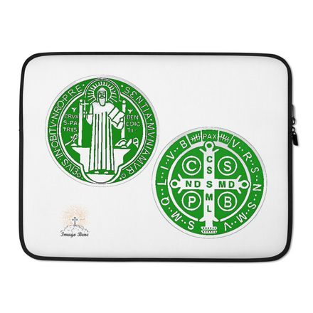 Laptop Sleeve, St. Benedict Medal, idjfae design, green