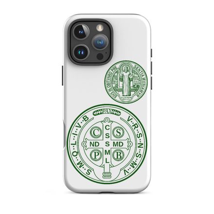 Tough Case for iPhone, St. Benedict Medal, filt5a design, dark green
