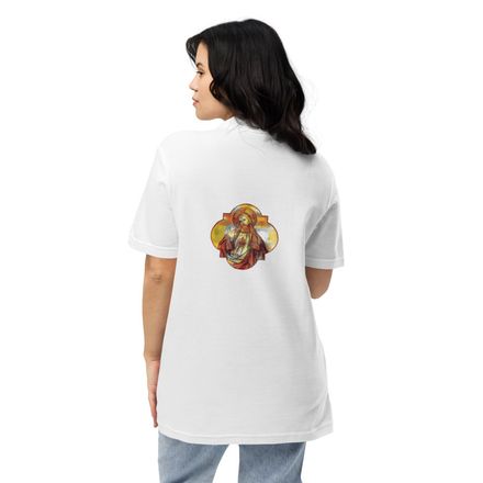 Unisex Pique Polo Shirt, Sacred Heart of Jesus, eq75pu design, front and back