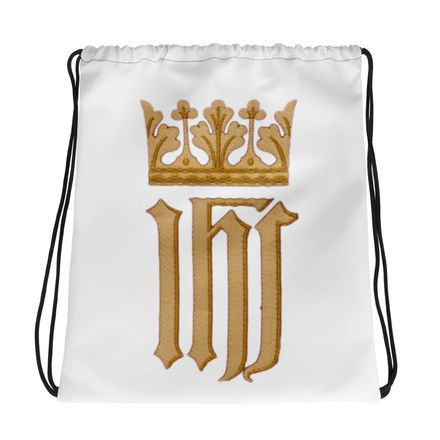 Drawstring Bag, IHS with Crown, Golden Pattern, nlxdo1