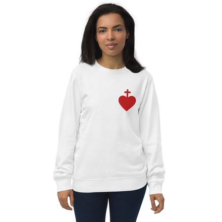Embroidered Unisex Organic Sweatshirt, Sacred Heart of Jesus, 7ugqf9 design, left chest
