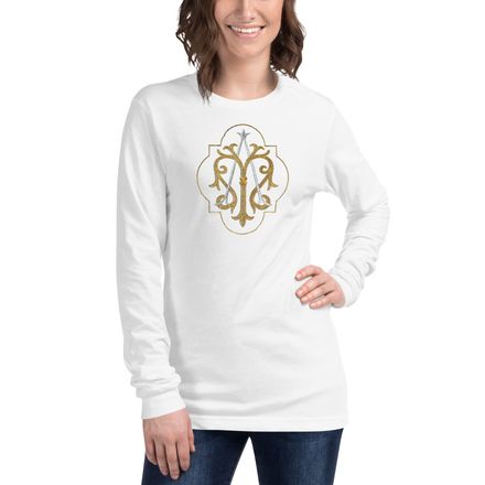 Unisex Long Sleeve Tee, Auspice Maria, Crest with outer edge, kdegvj