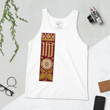 Staple Tank Top, IHS Stripe With Crown and Monstrance, Red, yok2qk, right chest