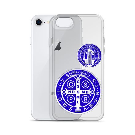 Clear Case for iPhone, St. Benedict Medal, idjfae design, blue