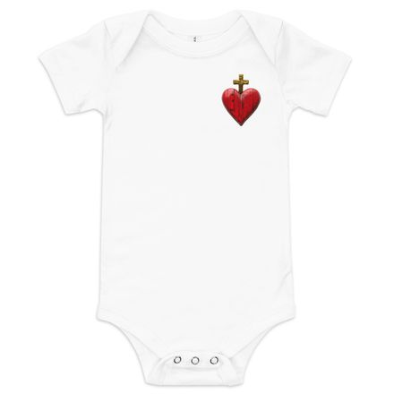 Baby Short Sleeve One Piece , Sacred Heart of Jesus, 9i93k9 design, left chest
