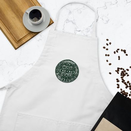 Embroidered Apron, St. Benedict Medal, 4ouume design, green